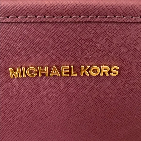 Michael Kors Red Leather Tote with Gold Charm - Picture 3 of 12